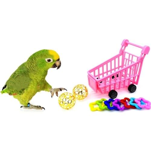 Parrot Bird Puzzle Training Toys Set Mini Plastic Shopping Cart Balls Circles B2QB