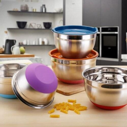 1pc Mixing Bowls Set Stainless Steel Kitchen Bowls for Cooking Baking Serving Non Slip Silicone Bottom Food Storage