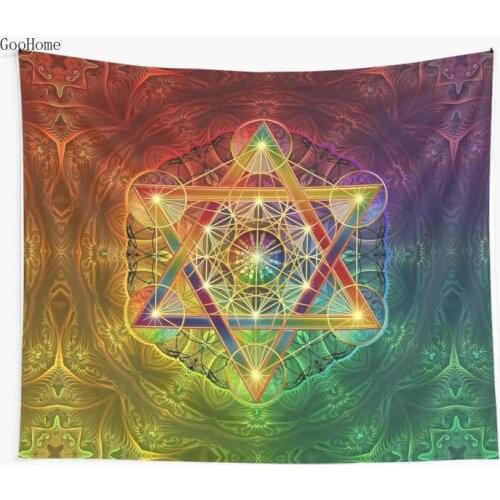 Metatrons Cube with Merkabah and Flower of Life Wall Tapestry Cover Beach Towel Throw Blanket Picnic Yoga Mat Home Decoration