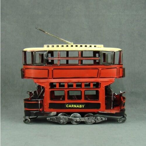 Nostalgic Wrought Iron Double Deck Trolley Bus Model Handmade Scaled Tram Miniature Gift Craft for Home Decor and Art Collection