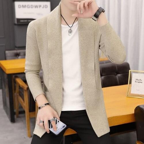 2019 Spring New Youth MenS Sweater Solid Color Bottoming Shirt Korean Shirt MenS Slim Long Cardigan Sweater Coat KK3140