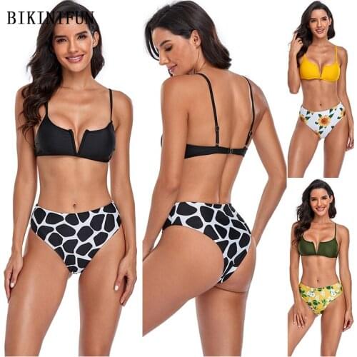 2021 New Sexy V Splice Swimwear Women Leopard Print Swimsuit High Waist Beachwear S-XL Girl Backless Bathing Suit Bikini Set