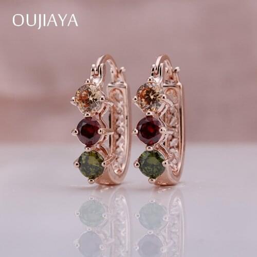 OUJIAYA Luxury Round Crystal Big Drop 585 Rose Gold Dangle Earrings Women colour Natural Zircon Wedding Birthday Gift JewelryA10