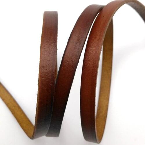 Aaazee 8mmx2mm Flat Distressed Brown Coated Hide Real Cow Leather Strip, 8mm Wide Genuine Cord for DIY Bracelet