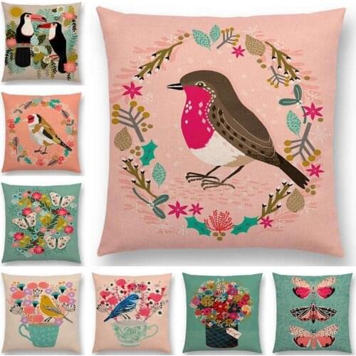 Bird Style Cotton Linen Pillow Case Waist Throw Cushion CaseHome