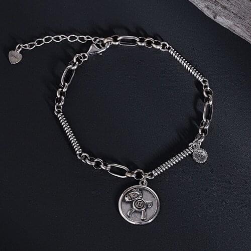 S925 Full Body Sterling Silver Immediately Rich Bracelet Retro Distressed Craft Chain Pony Fashion Bracelet Jewelry