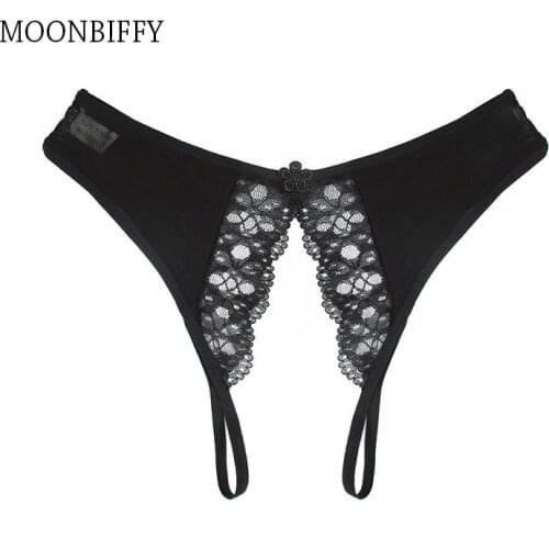 Sexy Lace Transparent Open Crotch Womens Underwear Thongs Free-Off Hollow Out Low-Rise Exposed Erotic Lingerie Panties G-String