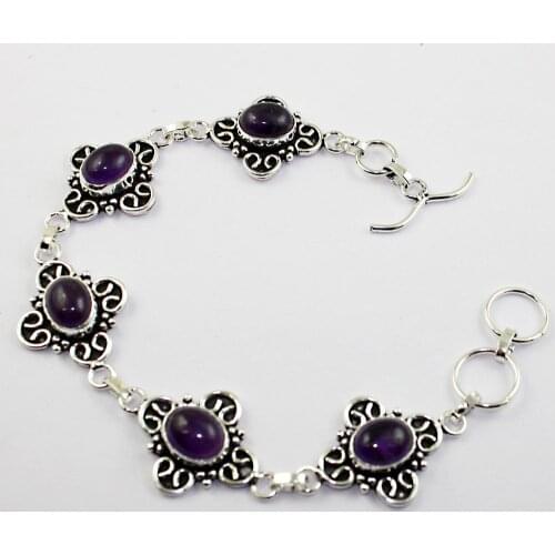 Amethysts Bracelet Silver Overlay over Copper , 21.9 cm, B1916