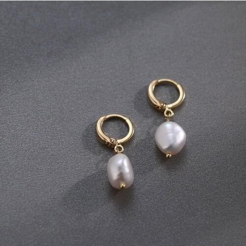 Pearl earrings for Women 14KGF Earrings White natural 100% Freshwater pearl jewelry wedding party Girl gift