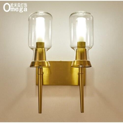 Nordic creative glass wall lamp post modern wrought iron living room aisle balcony bedroom bedside table warm decorative lamps