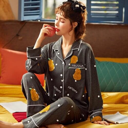 Loose Casual Homewear Women Sleepwear Winter Pajamas For Women Comfortable Cotton Gray Cardigan Pajamas Cute Avocado Nightwear
