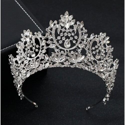 Baroque Vintage Luxury Big European Bridal Tiaras And Crowns Crystal Diademe Round Queen Crown Gorgeous Wedding Hair Accessories