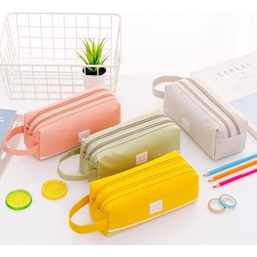 10PCS Colorful Large Capacity Pencil Bag Case Creative Korea Fabric Double Layer Pen Box Pouch School Office Stationery Supplies