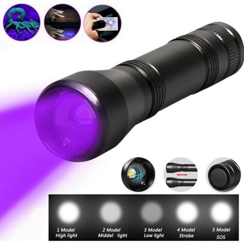 UV Flashlight LED Linternas Torch Light 5 Modes Zoomable Ultraviolet Urine Stains Detector for Outdoor Camping Led Flashlight