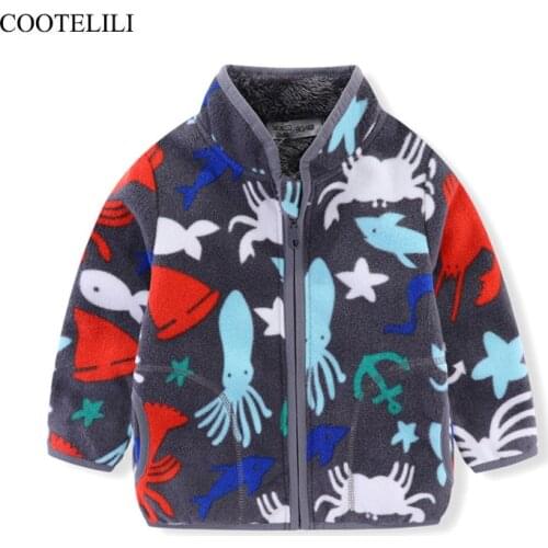 COOTELILI Spring Fleece Baby Clothes Dinosaur Kids Girls Boys Coat Outerwear Hooded Jackets For Girls Winter Clothing