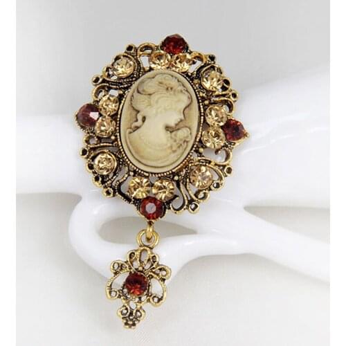 Crystal Rhinestone Lady Vintage Cameo Victorian Style Wedding Party Women Pendant Brooch Pin 2022