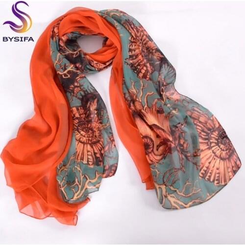[BYSIFA] Autumn Winter Women Silk Scarf Shawl 2018 New Accessories Brand Orange Blue long Scarves Patchwork Scarf Bufanda
