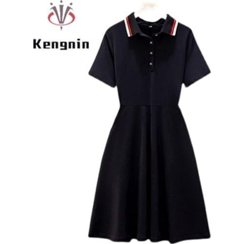 T-Shirt Summer Dresses 2021 New Loose Oversized Navy Lady Dress Vestidos 94.2% Cotton Simple Female Dress Robe KE1518