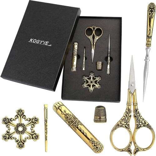 KAOBUY Gold Tailor Scissors DIY Sewing Needlework European Style Embroidery Scissors Kits With Wiring Winder For Sewing Work