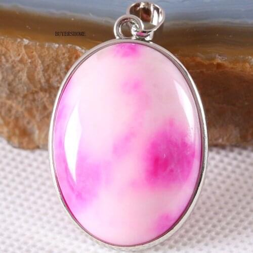 1Pcs Natural Stone Oval CAB Cabochon Bead Pink Jades Pendant For Necklace K684