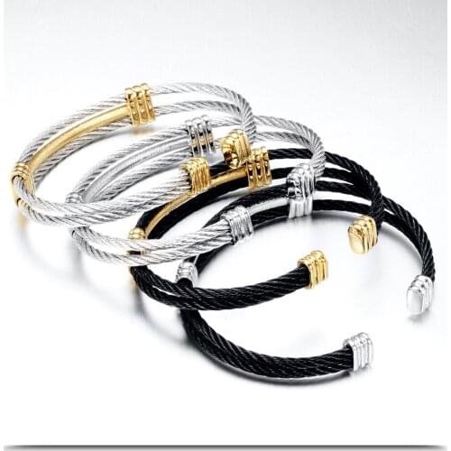 10pcs/Lot Wire Line Colorful Bracelet Stretch Stainless Steel Cable Open Cuff Bangles for Fashion Jewelry Gift