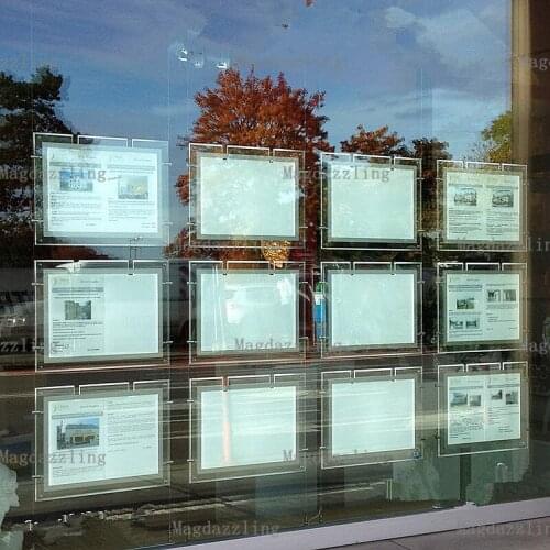 12PCS Landscape A3 Double Sided Acrylic Frame LED Window Display Light Panel with "U"pocket for Real Estate Agent Windows