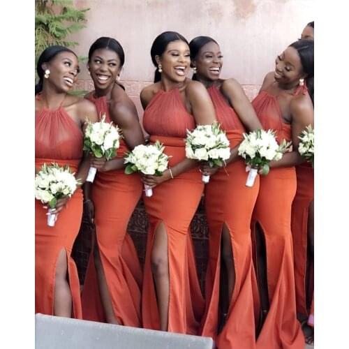 2021 South African Bridesmaid Mermaid Orgnge Bridemaid Dresses Sexy Slit Formal Wedding Guest Dress Party Gowns