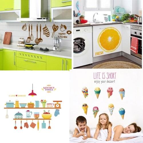 3d vivid Kitchen Tools Ice Cream wall stickers Spoon Fork refrigerator decals art posters Sofa Wall Home Decoration