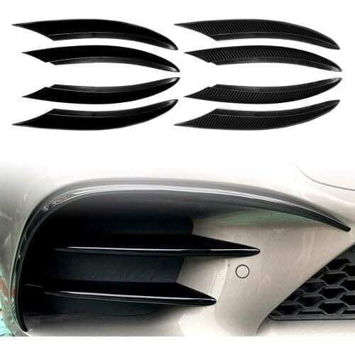 4x For Mercedes Benz W205 C-Class C200 C260 2019+ Car Front Bumper Fog Light Decorative Cover Trim ABS Carbon Fiber/Black