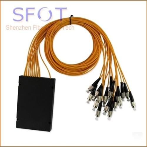 4pcs/lot, FTTH 1*16 PLC Fiber Optic Splitter, ABS Packing, with FC/PC SM connector, 2.0mm cable, 1m length, For GPON EPON