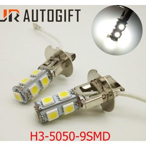 50PCS car styling H1 H3 5050 9 SMD LED 12V 24V Auto Car Fog Light Lamp LED Bulbs white Headlight Daytime Running Head Lights DRL