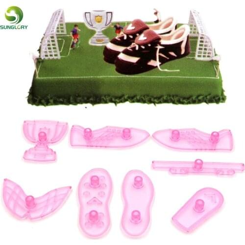 DIY 8PCS Plastic Fondant Cutter To Create Soccer Boot Trophy Football Sugarpaste Craft Cake Mold Cake Decorating Tools Baking