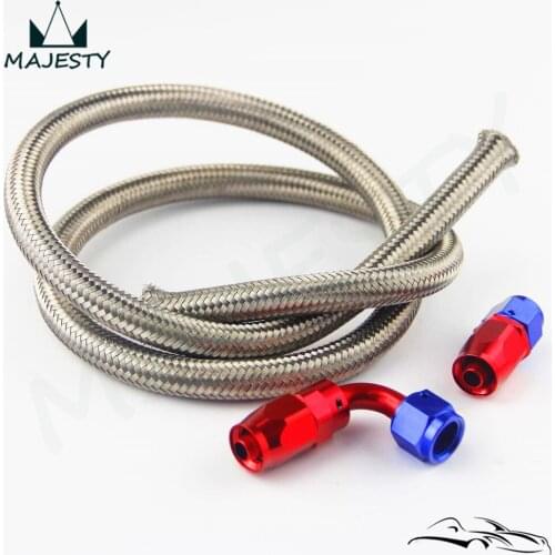 AN6 6-AN STAINLESS BRAIDED OIL/FUEL LINE HOSE 1M/3FT+STRAIGHT+90 degree SWIVEL FITTING Silver