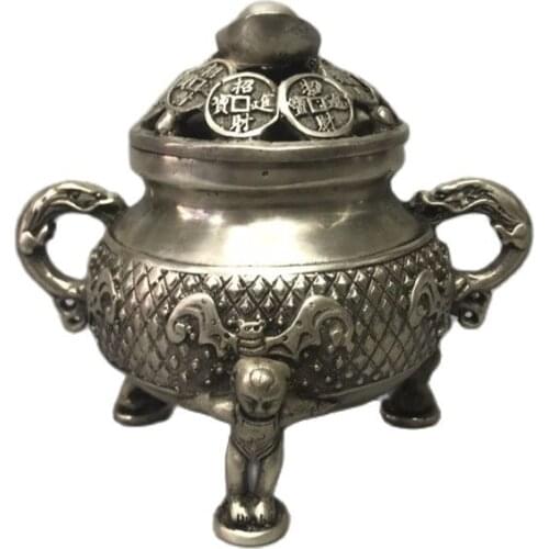 Antique bronzes, white copper, three childrens holding jar, aromatherapy oven ornaments, ornaments, home decoration Collectible