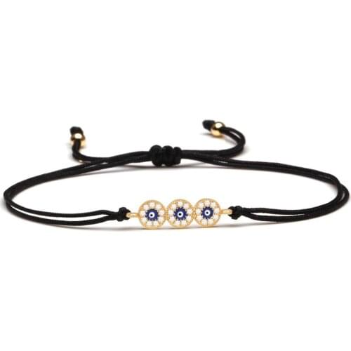 AAA Sparkling Cubic Zirconia Three Linked Blue Round Evil Eye Charm Bracelet Women Men 2020 New Fashion Turkish Eye Jewelry Gift