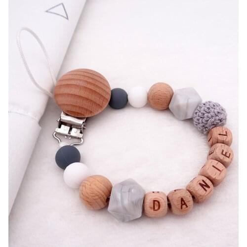Handmade Free Personalized Name Speenclips Wood Silicone Pacifier Clips Safe Chupetero Teething Chain Pacifier Leash Holder New