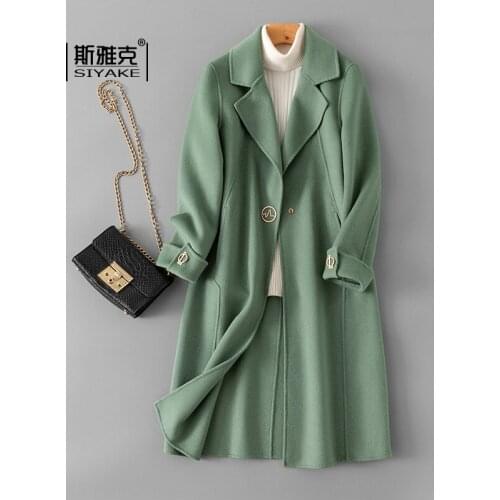 Avocado Green Double-sided Cashmere Overcoat Womens Mid Long 2021 New Temperament Mid Long Woolen Overcoat Slim Fit