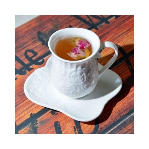 Coffee Cup And Saucer Europe America Small Flower Tea Cup Concentrated Ceramic Coffee Set Embossed Rose Home Drinkware