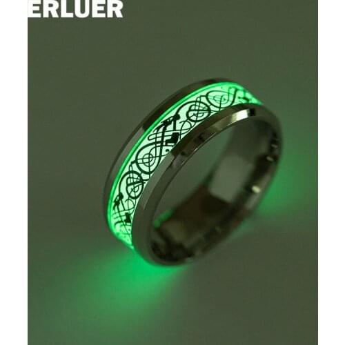Dragon ring Stainless Steel Luminous Rings Glow In The Dark Fluoresce dragon tattoo ring for women men jewelry Anel