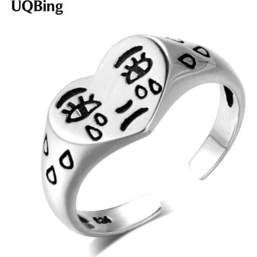 Vintage 925 Sterling Silver Girls Cry Face Rings for Women Jewelry Gifts