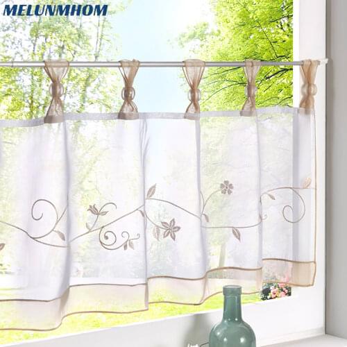 Embroidered Short Curtains For Kitchen Voile Tulle Curtain for Living Room Bedroom Blinds on Window Home Decor Rideau Salon 1 PC