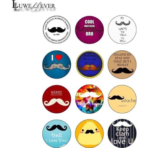 10mm 12mm 14mm 16mm 20mm 25mm 403 12pcs/lot Moustache Mix Round Glass Cabochons Jewelry Findings 18mm Snap Button Charm Bracelet