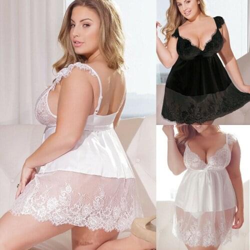 Hot Stylish Casual Lace Sleeveless Nightwear G-string Oversize Sex Plus Size 5XL Women Nightgown Sleepwear Underwear Sleep Dress