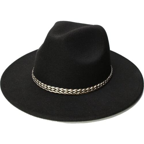 LUCKYLIANJI Retro Kid Child Vintage 100% Wool Wide Brim Cap Fedora Panama Jazz Bowler Hat Champagne Knit Band (54cm/Adjusted)