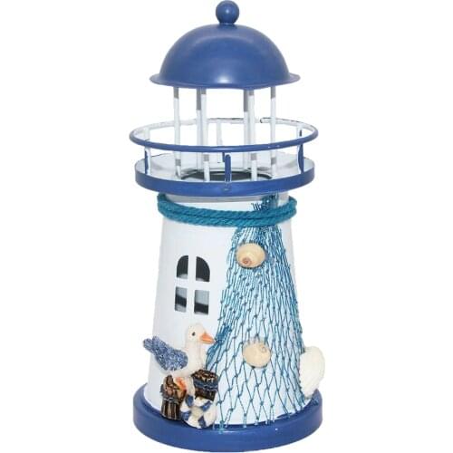 MagiDeal Mediterranean Lighthouse Iron Candle LED Light Seagull Home Table Decor Gift