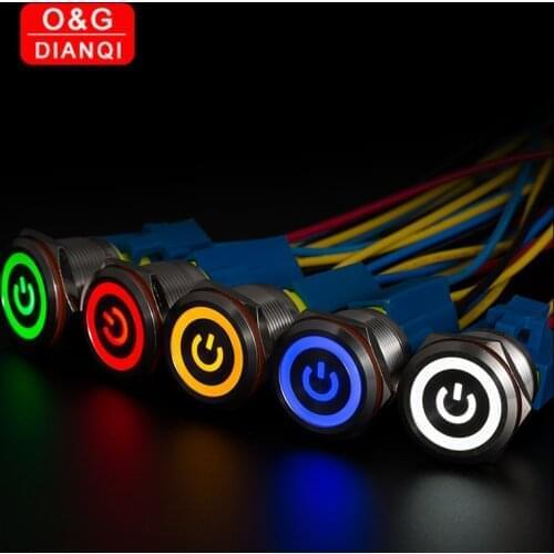 19mm Illuminated Metal Push Button Switch Waterproof Switch Button Self locking Momentary for Computer with Free Socket