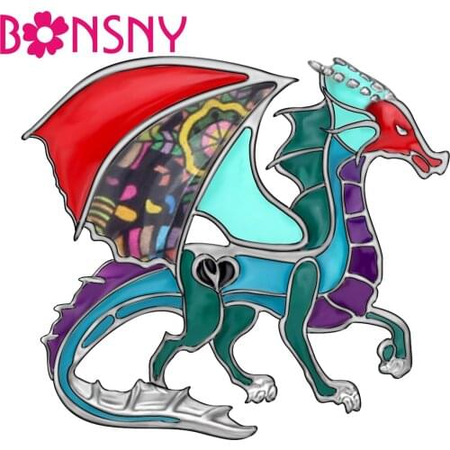 Bonsny Metal Enamel Alloy Flying Dragon Brooches Animal Clothes Pin Jewelry For Women Teen Girls Party Gift Accessories