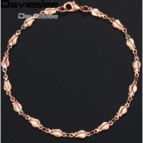 Davieslee Trendy Gift Bracelet For Women 585 Rose Gold Color Tulip Bud Bead Link Womens Bracelet Jewelry 4mm 18cm 20cm GB394A