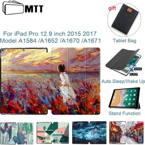 MTT Case for iPad Pro 12.9 inch 2015 2017 Slim PU Leather Flip Fold Stand Cover Smart Tablet Case A1670 A1671 A1584 A1652