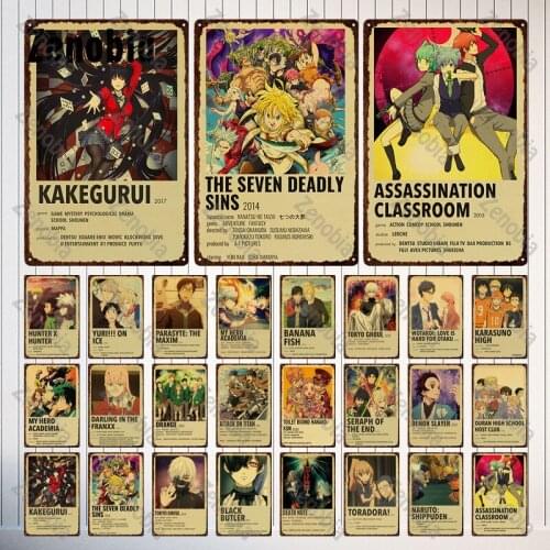 Cartoon Metal Sign Plate Japanese Anime Role Metal Sign for Kids Bedroom Decorative Metal Tin Posters Wall Stickers Home Decor